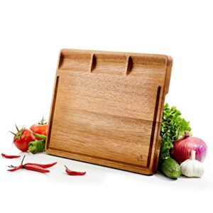 Befano Acacia Wood Cutting Board with Compartments 15"x 11", Reversible Butcher Block Cutting Board with Juice Grooves, Charcuterie Board for Meat, Cheese and Vegetables