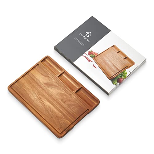 Befano Acacia Wood Cutting Board with Compartments 15"x 11", Reversible Butcher Block Cutting Board with Juice Grooves, Charcuterie Board for Meat, Cheese and Vegetables