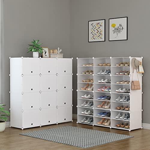 HOMIDEC Shoe Storage Cabinet, 48 Pairs Shoe Rack 3 by 8 Tier Shoe Organizer Space Saving Shoe Storage for Closet Hallway Living Room Bedroom Garage (White)