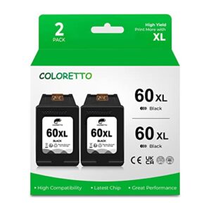 coloretto remanufactured printer ink cartridge replacement for hp 60xl to use with c4680 d110 deskjet d2680 d1660 d2530 f2430 f4210（2 black） combo pack