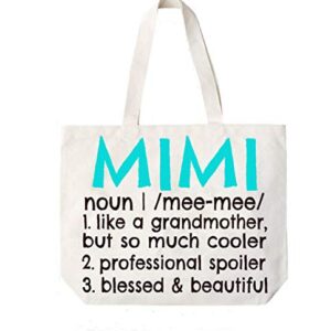 COCOVICI Mimi Definition Canvas Tote Bag Grandma Gift Idea for Mimi Book Bag Mimi Gift (Mimi Definition Turquoise/Black Font)