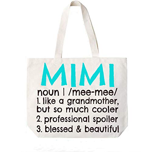 COCOVICI Mimi Definition Canvas Tote Bag Grandma Gift Idea for Mimi Book Bag Mimi Gift (Mimi Definition Turquoise/Black Font)