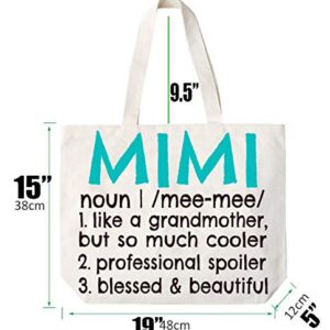 COCOVICI Mimi Definition Canvas Tote Bag Grandma Gift Idea for Mimi Book Bag Mimi Gift (Mimi Definition Turquoise/Black Font)