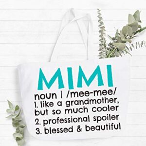 COCOVICI Mimi Definition Canvas Tote Bag Grandma Gift Idea for Mimi Book Bag Mimi Gift (Mimi Definition Turquoise/Black Font)