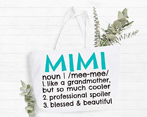 COCOVICI Mimi Definition Canvas Tote Bag Grandma Gift Idea for Mimi Book Bag Mimi Gift (Mimi Definition Turquoise/Black Font)