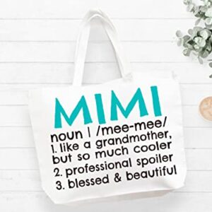 COCOVICI Mimi Definition Canvas Tote Bag Grandma Gift Idea for Mimi Book Bag Mimi Gift (Mimi Definition Turquoise/Black Font)