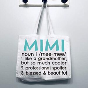 COCOVICI Mimi Definition Canvas Tote Bag Grandma Gift Idea for Mimi Book Bag Mimi Gift (Mimi Definition Turquoise/Black Font)