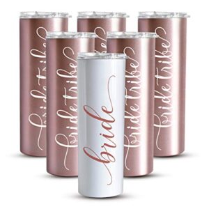 bride to be skinny tumbler | 20 oz bride tribe stainless steel wine tumblers | engagement wedding gifts bridesmaids mugs bachelorette party supplies & games | insulated skinny rose gold cups