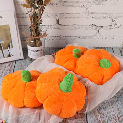 4 Pieces Stuffed Pumpkin Fluffy Pumpkin Plush Toy Thanksgiving Halloween Pumpkins Decorative Couch Throw Pillow Pumpkin Toys Gift for Kids Toddlers Babies Orange