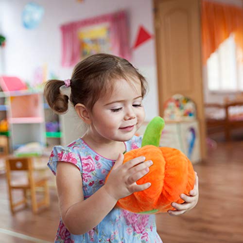 4 Pieces Stuffed Pumpkin Fluffy Pumpkin Plush Toy Thanksgiving Halloween Pumpkins Decorative Couch Throw Pillow Pumpkin Toys Gift for Kids Toddlers Babies Orange