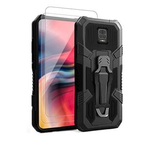 vvoo for xiaomi redmi note 9s/9 pro case,with [2 pack] tempered glass screen protector military grade hybrid heavy duty protection built-in fold kickstand for xiaomi redmi note 9s/ 9 pro case -black