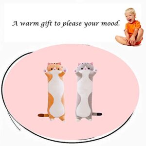 zhidiloveyou Long Plush Pillow of Cute Cat for Kids and Adults, Plush Toy Gift(27.5", Brown)