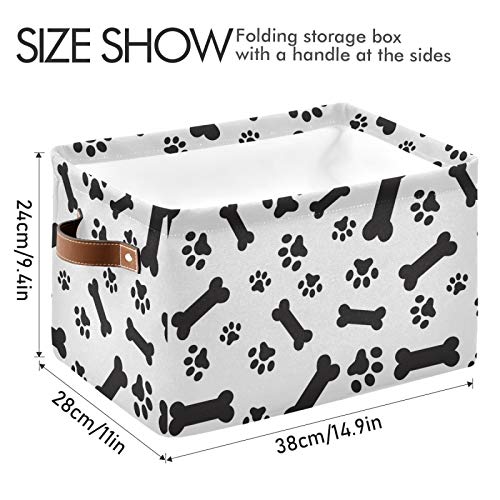 senya Large Foldable Storage Bin, Cute Pet Dog Bones Paws Footprints Fabric Storage Basket Organizer Bag with Handles 15 x 11 x 9.5 inch