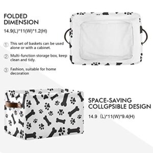 senya Large Foldable Storage Bin, Cute Pet Dog Bones Paws Footprints Fabric Storage Basket Organizer Bag with Handles 15 x 11 x 9.5 inch