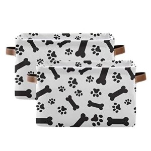 senya Large Foldable Storage Bin, Cute Pet Dog Bones Paws Footprints Fabric Storage Basket Organizer Bag with Handles 15 x 11 x 9.5 inch