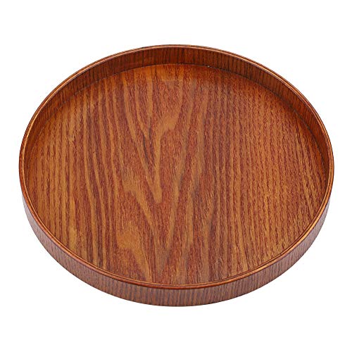 Round Wooden Serving Tray, Natural Wood Grain Decorative Breakfast Tea Tray for Coffee Table, Party, Eating, 21 x 21cm