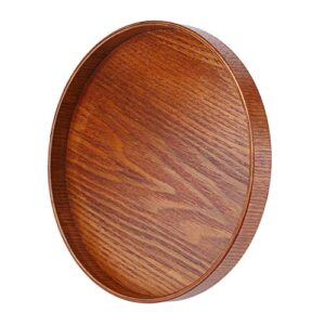 Round Wooden Serving Tray, Natural Wood Grain Decorative Breakfast Tea Tray for Coffee Table, Party, Eating, 21 x 21cm