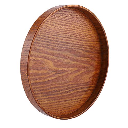 Round Wooden Serving Tray, Natural Wood Grain Decorative Breakfast Tea Tray for Coffee Table, Party, Eating, 21 x 21cm