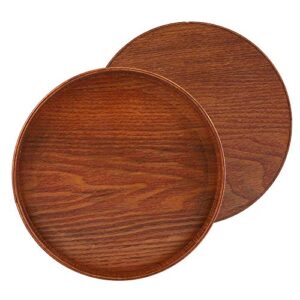 Round Wooden Serving Tray, Natural Wood Grain Decorative Breakfast Tea Tray for Coffee Table, Party, Eating, 21 x 21cm