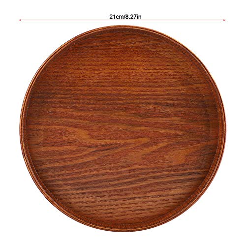 Round Wooden Serving Tray, Natural Wood Grain Decorative Breakfast Tea Tray for Coffee Table, Party, Eating, 21 x 21cm