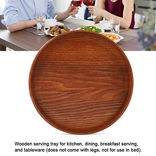 Round Wooden Serving Tray, Natural Wood Grain Decorative Breakfast Tea Tray for Coffee Table, Party, Eating, 21 x 21cm