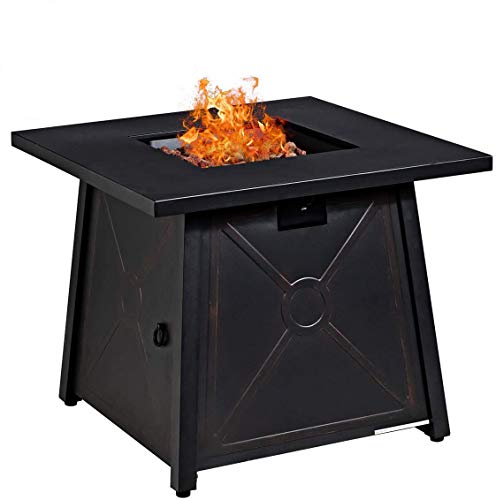 Giantex Gas Fire Table, 30 Inch Square Firepit Table 50,000BTU Fire Pits Tables w/ Waterproof Cover, ETL and CSA Certification Patio Auto-Ignition Propane Heater Fireplace Table w/ Lava Rock (Black)