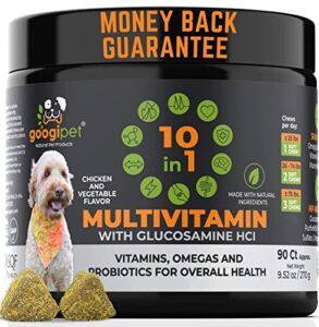 googipet 10 in 1 dog multivitamin with dog probiotics for gut health, dog vitamins and supplements with msm & glucosamine for dogs hip & joint support - chondroitin & omega 3 fish oil for skin & coat