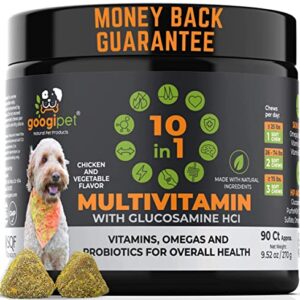 Googipet 10 in 1 Dog Multivitamin with Dog Probiotics for Gut Health, Dog Vitamins and Supplements with MSM & Glucosamine for Dogs Hip & Joint Support - Chondroitin & Omega 3 Fish Oil for Skin & Coat