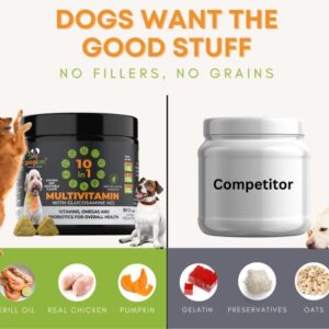 Googipet 10 in 1 Dog Multivitamin with Dog Probiotics for Gut Health, Dog Vitamins and Supplements with MSM & Glucosamine for Dogs Hip & Joint Support - Chondroitin & Omega 3 Fish Oil for Skin & Coat