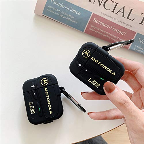 BONTOUJOUR Case Compatible with AirPods Pro, Creative Classical Black Vintage Beeper Pager Shape TPU Silicone Cover Case Protective Skin for AirPods Pro +Hook