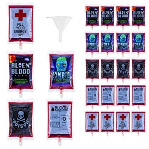 21 packs halloween blood bags for drinks,reusable blood cups containers with funnel reusable drink container for"blood" of theme parties for drinks halloween zombie vampire party favors costumes props