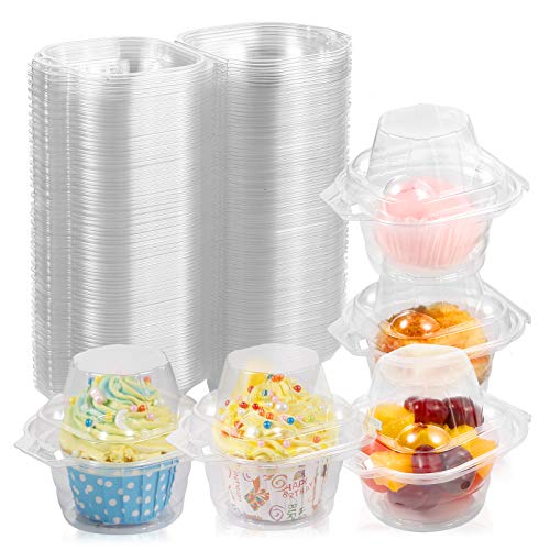 Cupcake Boxes Individual Plastic, 100 Pack Individual Cupcake Containers Plastic Disposable, Single Compartment Cupcake Carrier, Cupcake Holders Plastic Individual for Parties Pack of 100