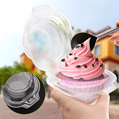 Cupcake Boxes Individual Plastic, 100 Pack Individual Cupcake Containers Plastic Disposable, Single Compartment Cupcake Carrier, Cupcake Holders Plastic Individual for Parties Pack of 100