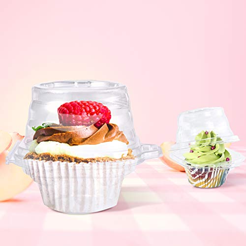 Cupcake Boxes Individual Plastic, 100 Pack Individual Cupcake Containers Plastic Disposable, Single Compartment Cupcake Carrier, Cupcake Holders Plastic Individual for Parties Pack of 100