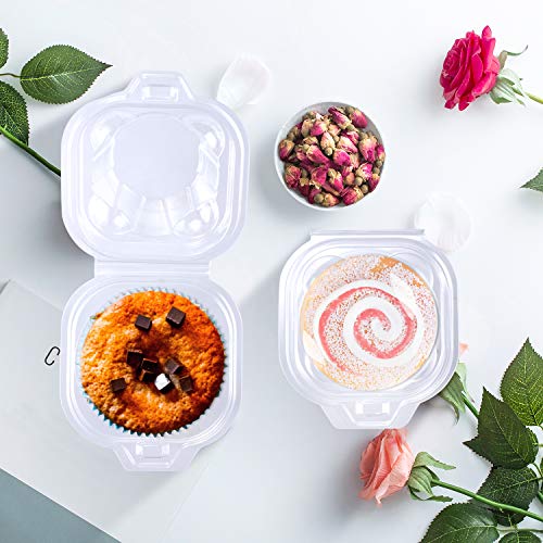 Cupcake Boxes Individual Plastic, 100 Pack Individual Cupcake Containers Plastic Disposable, Single Compartment Cupcake Carrier, Cupcake Holders Plastic Individual for Parties Pack of 100