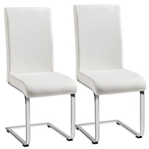 yaheetech dining chairs high back leather side chairs dining living room chairs upholstered armless chair with metal legs home kitchen furniture modern set of 2, white