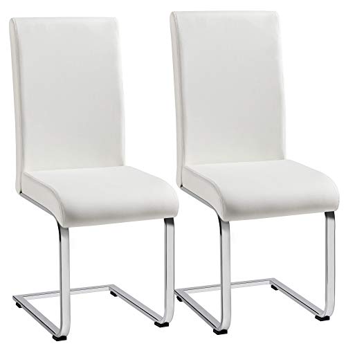 Yaheetech Dining Chairs High Back Leather Side Chairs Dining Living Room Chairs Upholstered Armless Chair with Metal Legs Home Kitchen Furniture Modern Set of 2, White