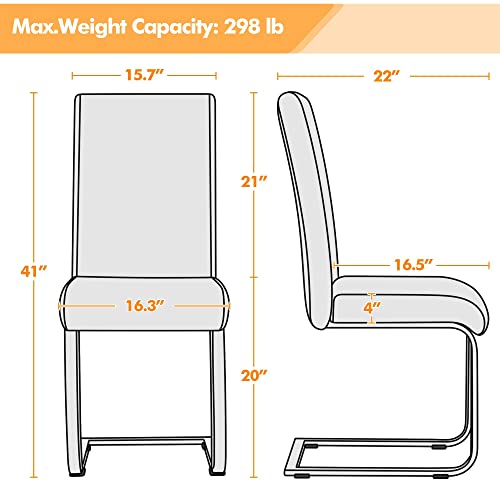 Yaheetech Dining Chairs High Back Leather Side Chairs Dining Living Room Chairs Upholstered Armless Chair with Metal Legs Home Kitchen Furniture Modern Set of 2, White