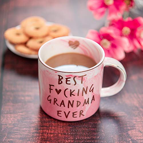 Hendson Grandma Birthday Gifts - Best Grandma Ever - Funny Gift For Nana, New Grandma, Pregnancy Announcement For Grandparents, Grandma To Be, Grandmother - Pink Marble Mug, 11.5oz Coffee Cup