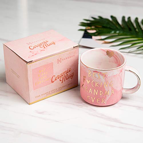 Hendson Grandma Birthday Gifts - Best Grandma Ever - Funny Gift For Nana, New Grandma, Pregnancy Announcement For Grandparents, Grandma To Be, Grandmother - Pink Marble Mug, 11.5oz Coffee Cup