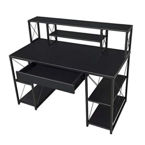 SSLine Computer Desk with Drawer and Hutch Wood&Metal Home Study Writing Table w/Open Shelves Modern Simple PC Laptop Desk Office Workstation - Black /47" L x 24" H x 41" H
