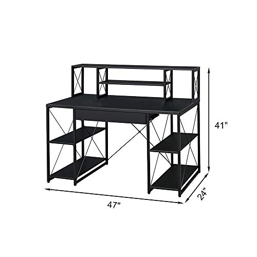 SSLine Computer Desk with Drawer and Hutch Wood&Metal Home Study Writing Table w/Open Shelves Modern Simple PC Laptop Desk Office Workstation - Black /47" L x 24" H x 41" H