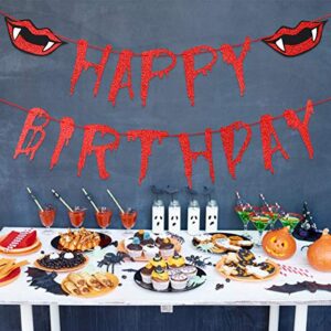 Red Glitter Halloween Happy Birthday Banner Halloween Zombie Horror Birthday Banner Halloween Bloody Horror Movie Vampire Diaries Themed Birthday Party Decorations Supplies