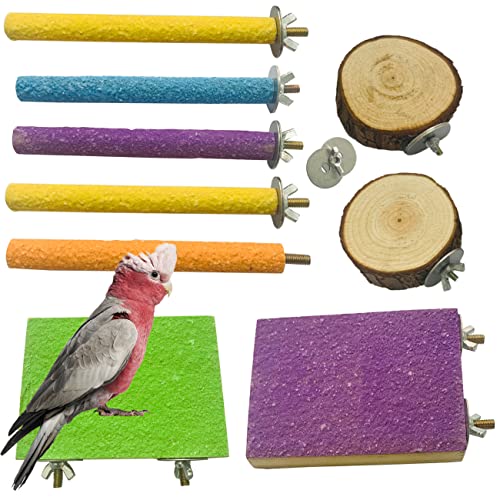 ZYYRT Parrot Perch Stand 9PCS Wooden Bird Paw Grinding Stick Perch Stand Platform Parakeet Cage Accessories Exercise Toy for Budgies Conure Cockatiel