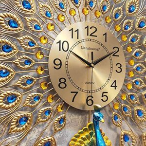 Crystal Living Room Clock Creative Personality Art Decoration Mute Quartz Hanging Clock,Home Decoration Peacock Wall Clock F 80x75cm(31x30inch)