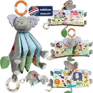 baby books toys,soft cloth crinkle books for babies infants toddler, elephant baby gifts teething toys, jungle education bunny toys for 0-6 months 1 year old boy girl,stuffed plush book touch and feel