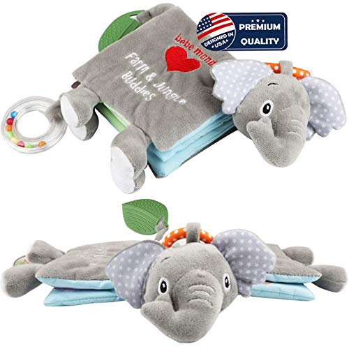 Baby Books Toys,Soft Cloth Crinkle Books for Babies Infants Toddler, Elephant Baby Gifts Teething Toys, Jungle Education Bunny Toys for 0-6 Months 1 Year Old Boy Girl,Stuffed Plush Book Touch and Feel