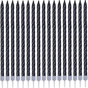 black tall spiral bday candles for cake decoration 27 pcs long thin birthday cake candles in holders for party wedding cupcake decoration happy fancy candles for kids 27th