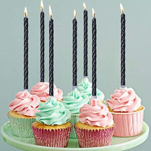 Black Tall Spiral Bday Candles for Cake Decoration 27 Pcs Long Thin Birthday Cake Candles in Holders for Party Wedding Cupcake Decoration Happy Fancy Candles for Kids 27th