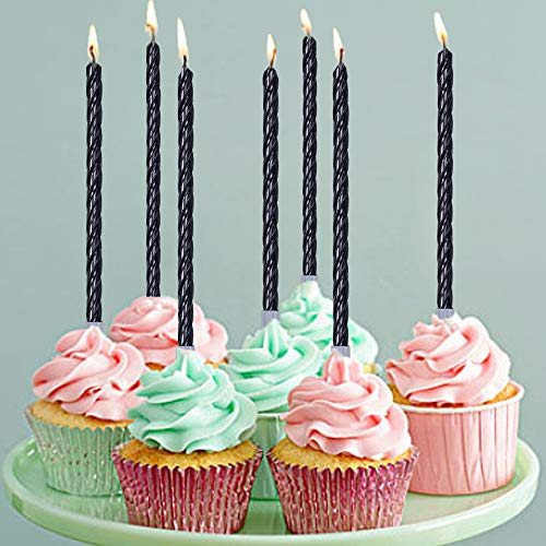 Black Tall Spiral Bday Candles for Cake Decoration 27 Pcs Long Thin Birthday Cake Candles in Holders for Party Wedding Cupcake Decoration Happy Fancy Candles for Kids 27th